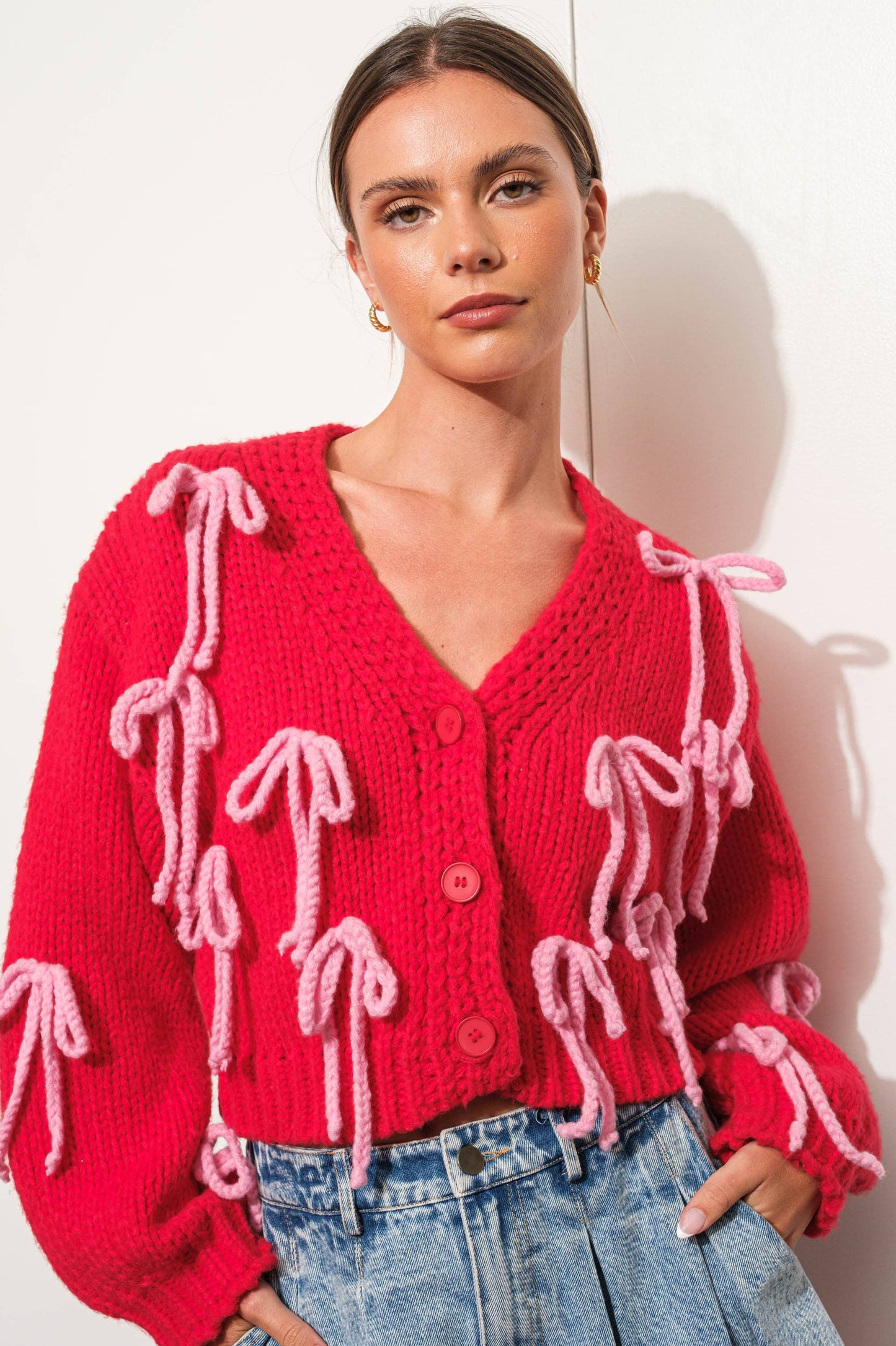 It’s Raining Bows Red Cardigan