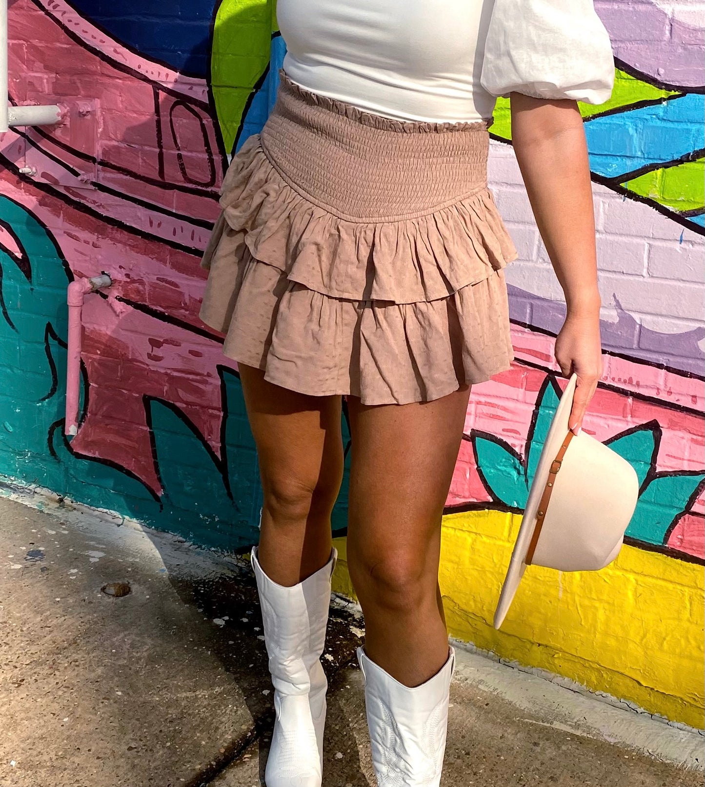 Smocked ruffle skort