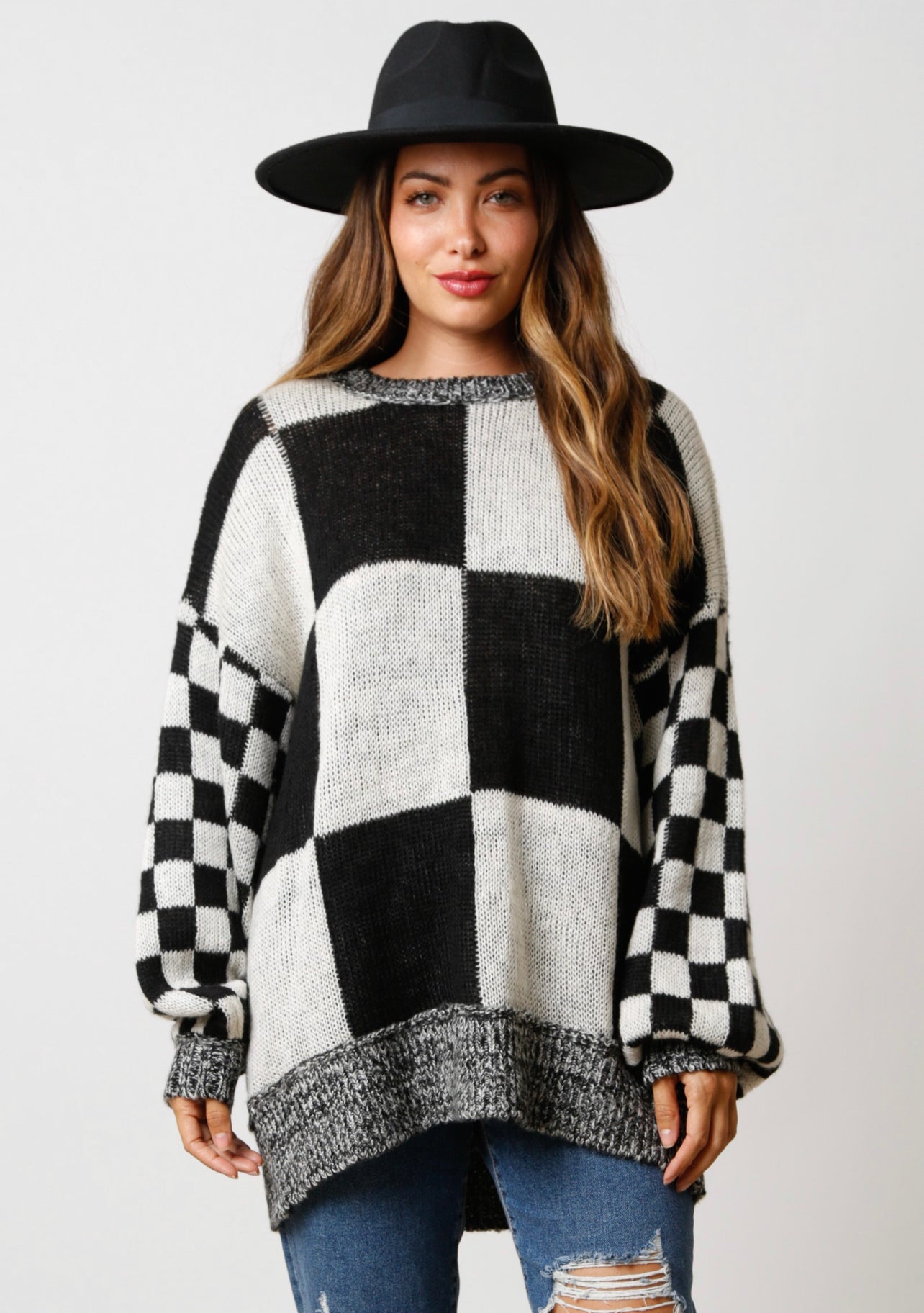 You’re Playing Checkers, I’m Playing Chess Oversized Knit Sweater Top