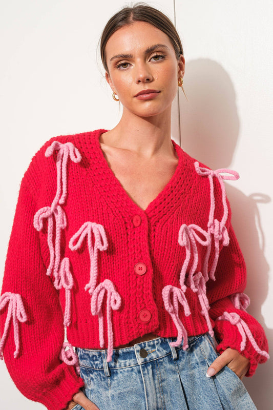 It’s Raining Bows Red Cardigan