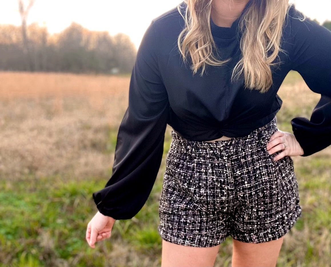 Black/ Ivory Boucle Shorts