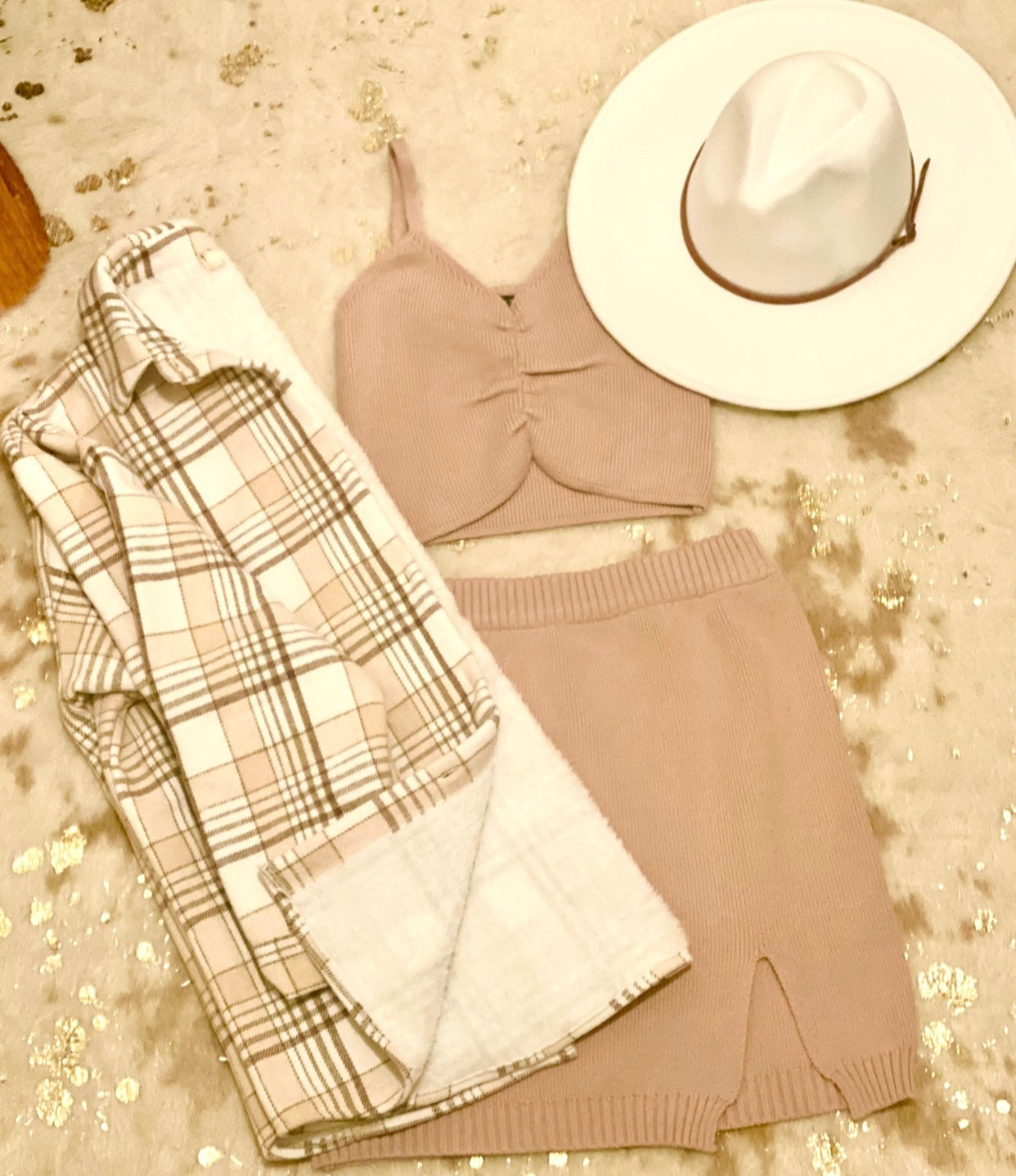 Taupe Knit Top & Skirt Set