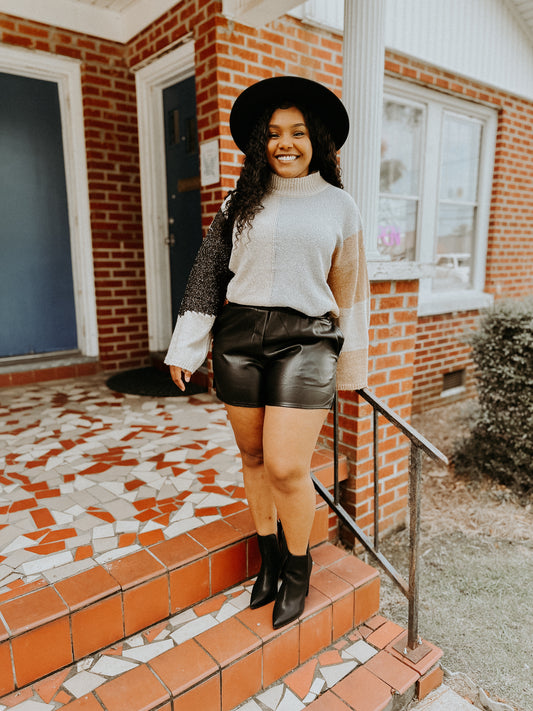 Black leather shorts